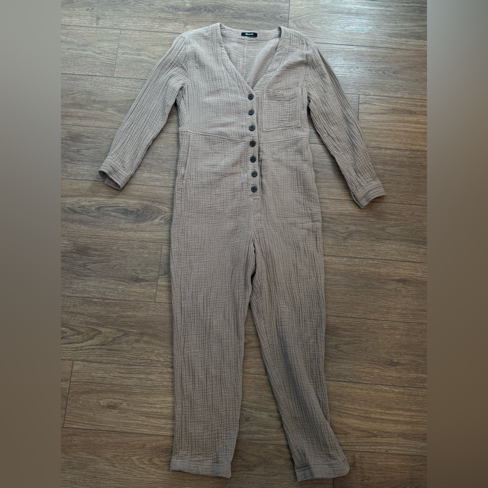 Madewell Button-Up Taupe Jumpsuit